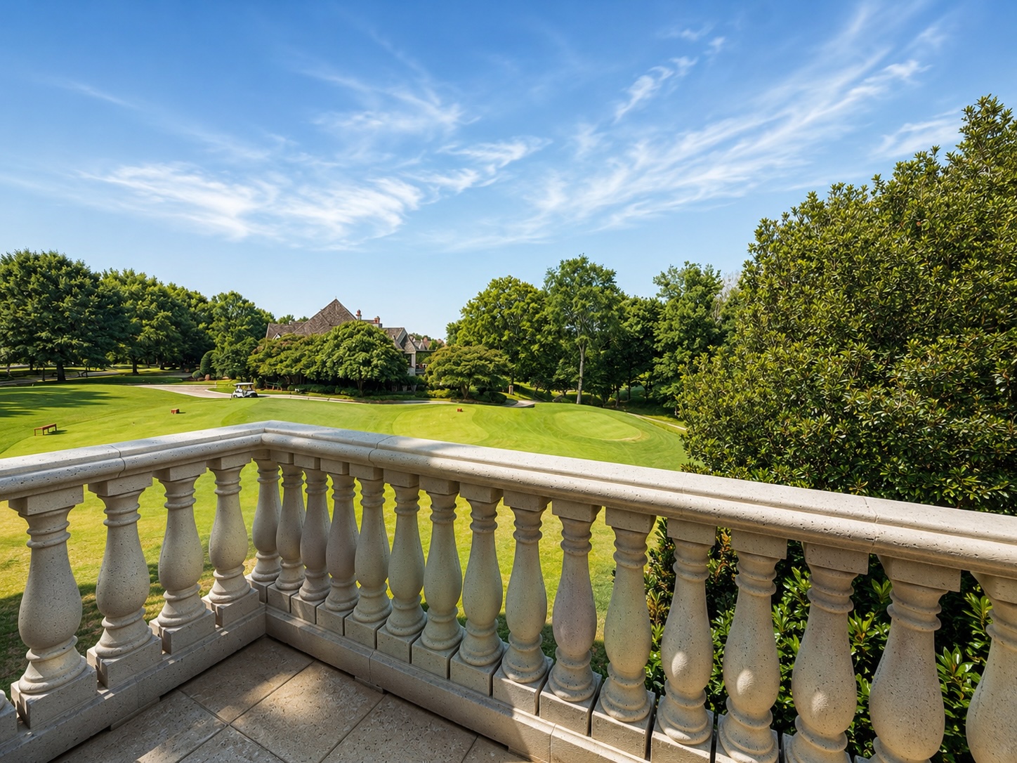 Panoramic golf course view from the terrace of 8600 Longview Club Drive
