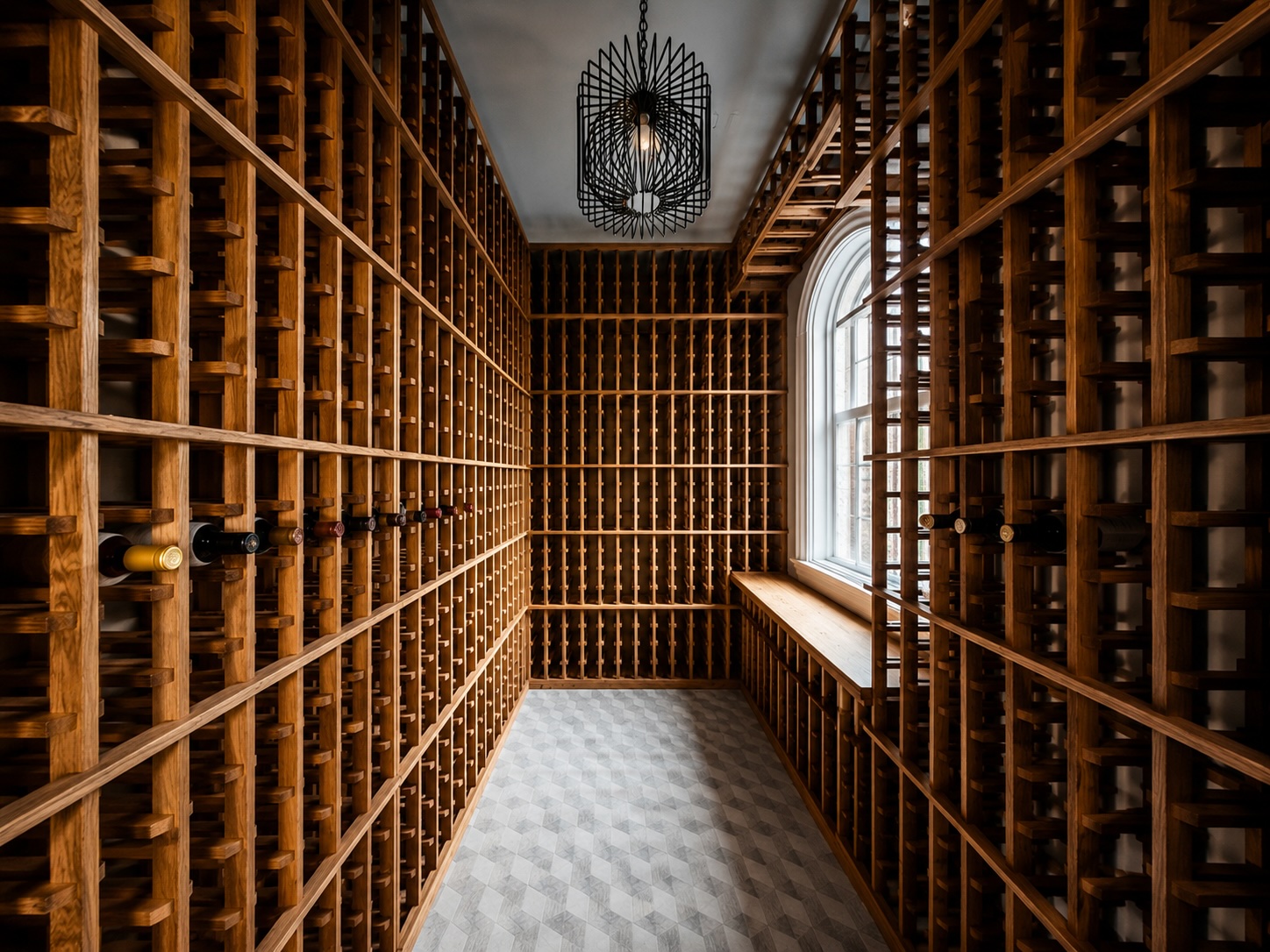 Climate-controlled wine cellar with custom oak racking and tasting nook